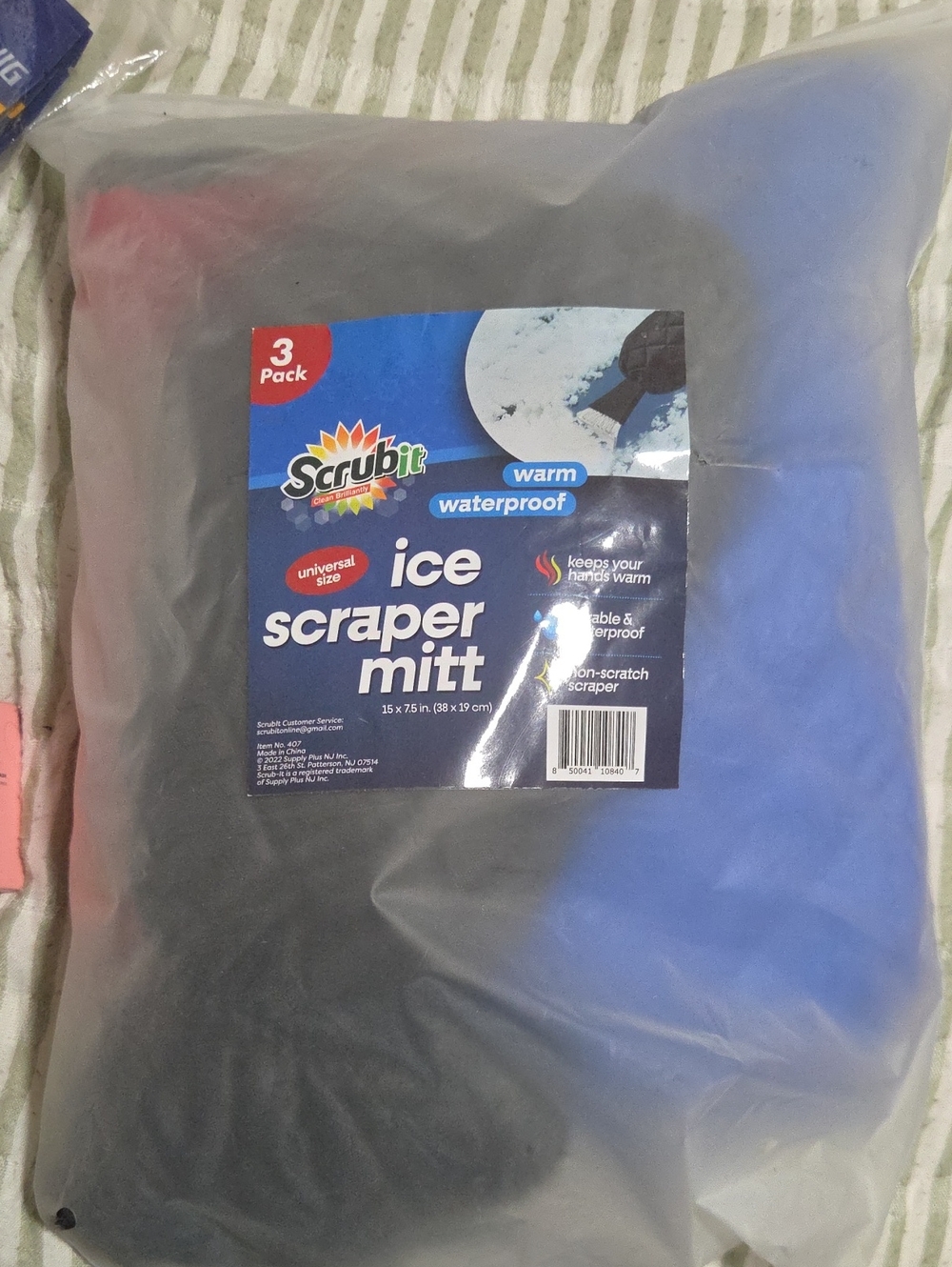 Blue Ice Scraper Mitt - Waterproof Warm Ice Scraper (3 Pack)